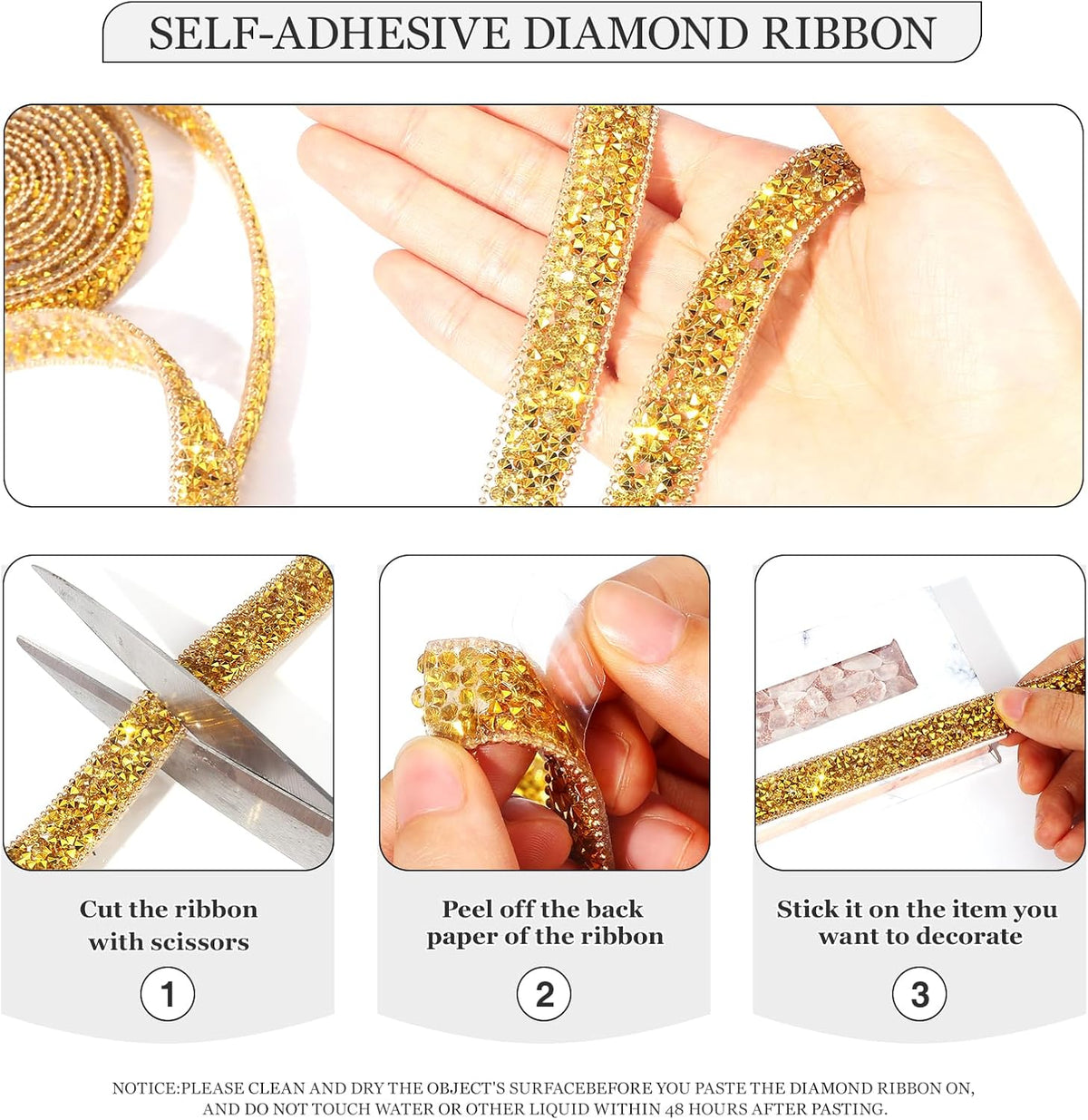 Rhinestone Ribbon 3 Yards Self Adhesive Rhinestone Strips Diamond Ribbon Sticker Crystal Roll