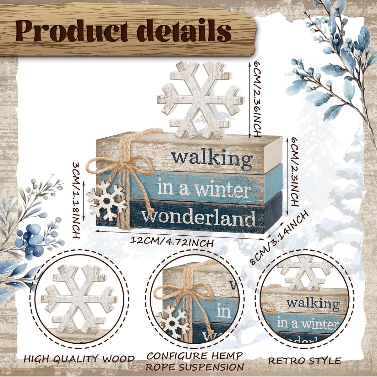 4 Pcs Christmas Table Decorations Winter Snowflake Tiered Tray Decorations Decorative Mini Wooden