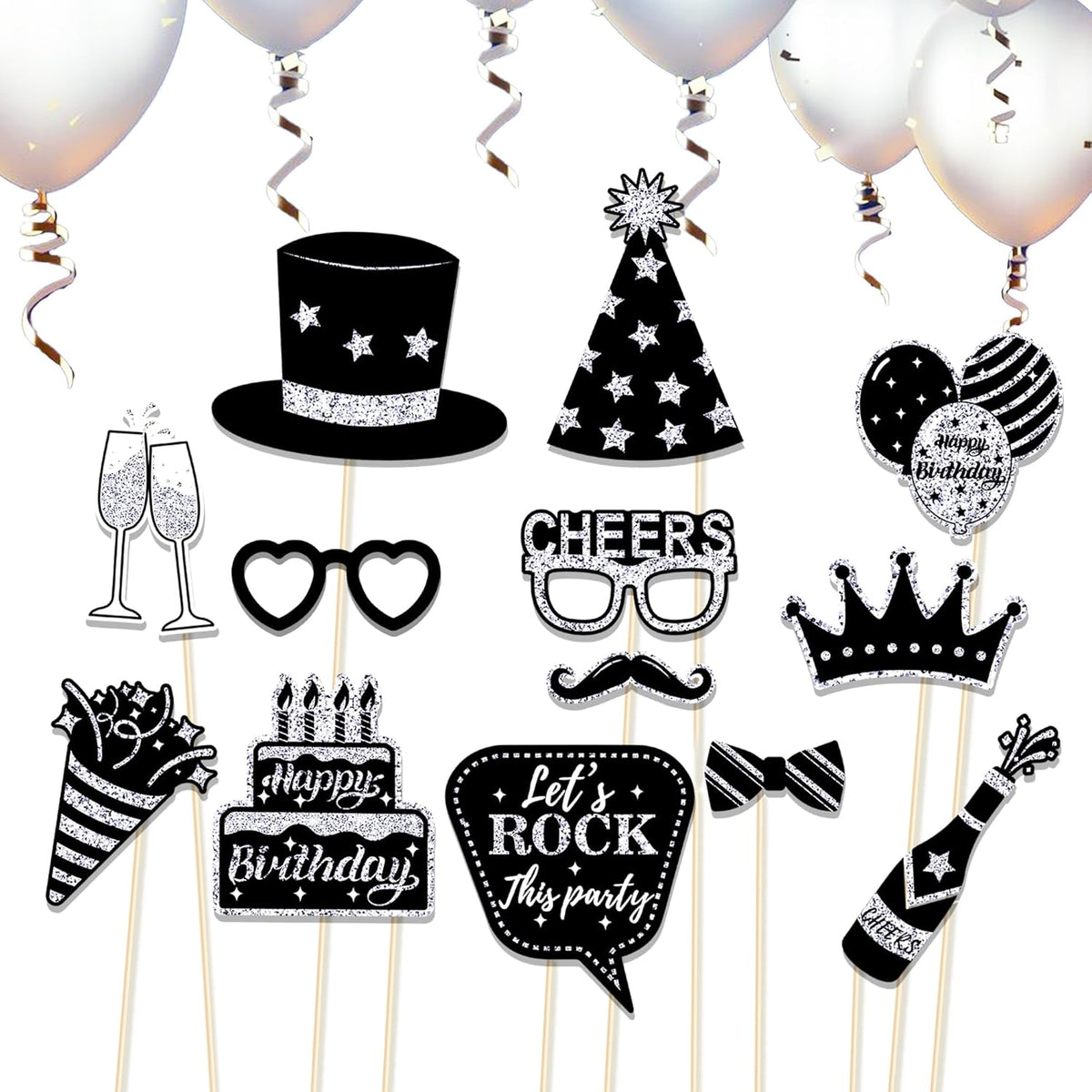 36 PCS Birthday Photo Booth Props Party Supplies Holiday Picture Decorations Photo Booth Props for