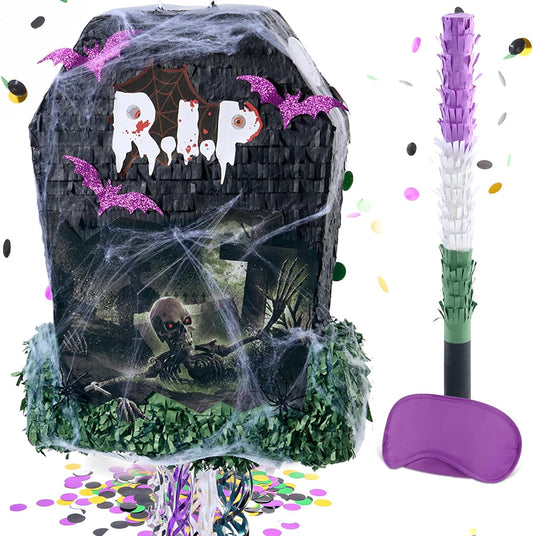 WERNNSAI Halloween Tombstone Piñata - Tombstone Bat Pinata Halloween Party Decor Favors for Kids
