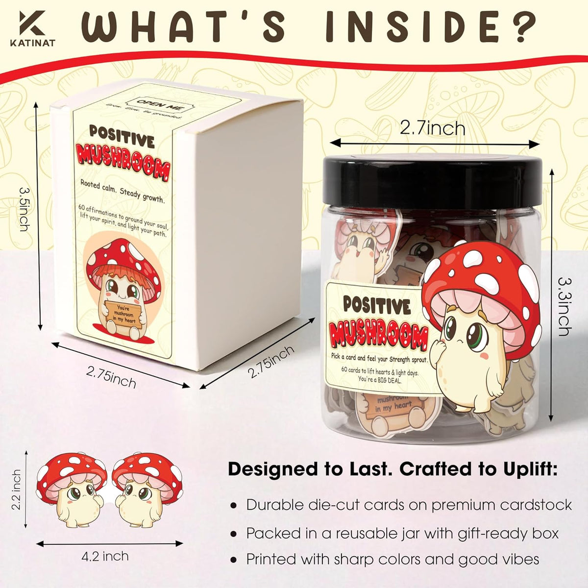Mushroom Gifts for Women - 60 Positive Mushroom Cards Jar, Daily Affirmation Cards For Womens