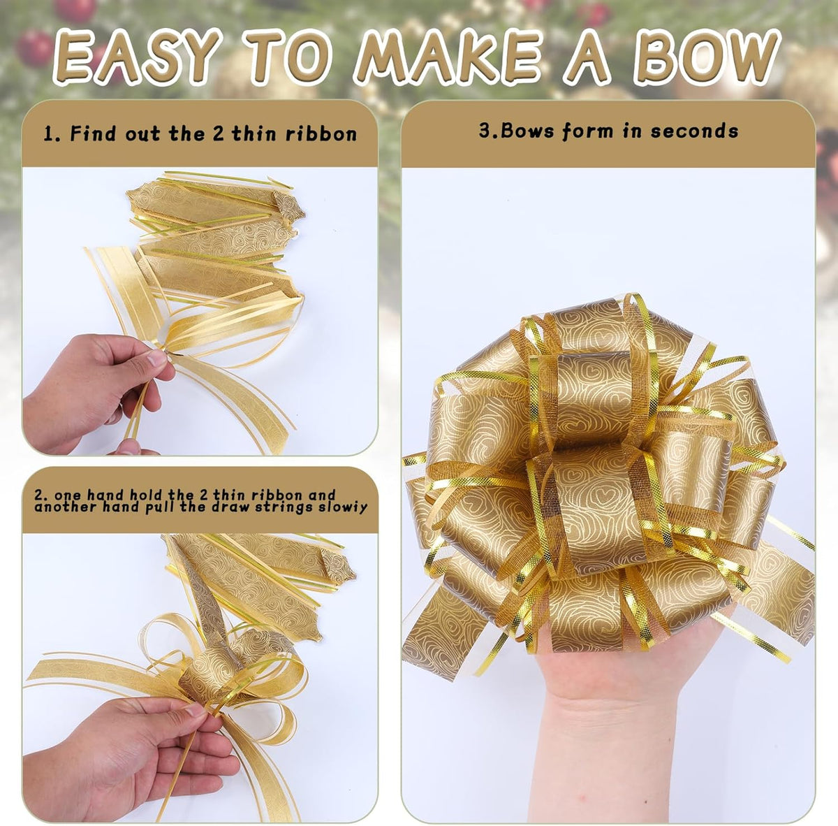 12 Pieces Rose Pull Bows,6 Inches Pull Bows for Gift Wrapping,Basket and Wedding Decoration,Holiday