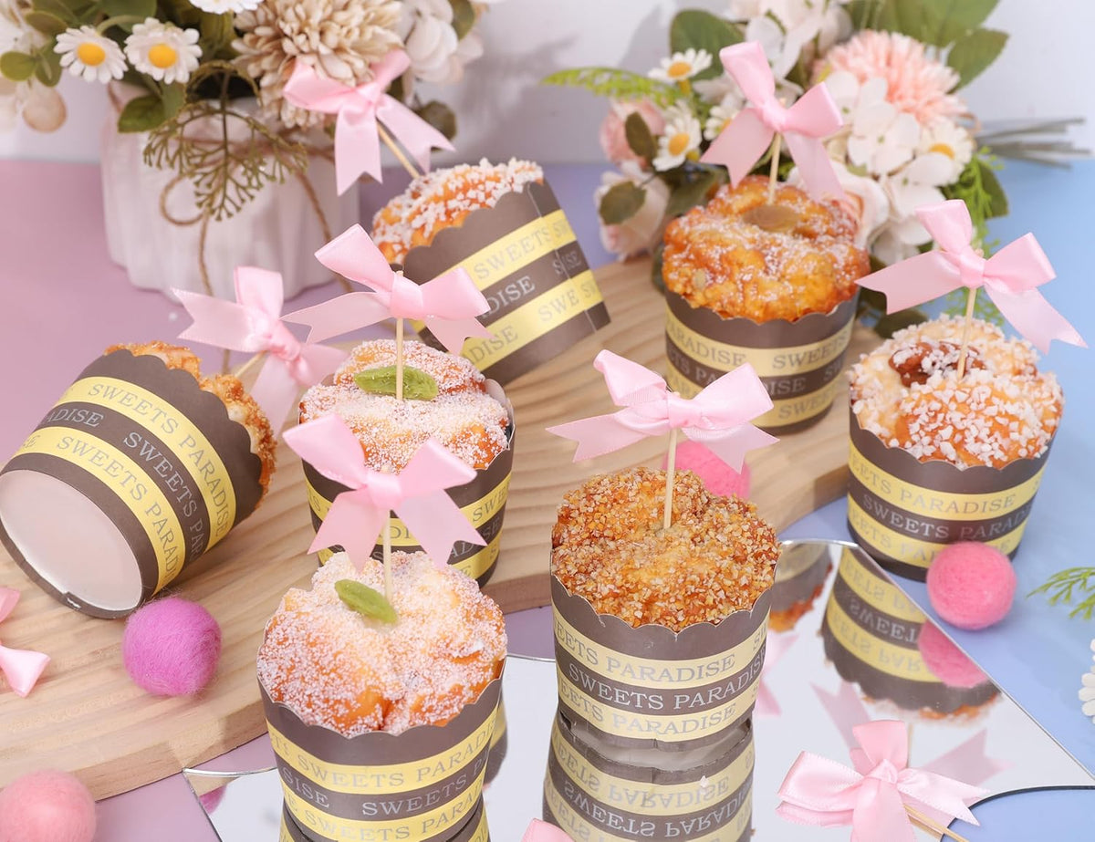 Coquette Pink Bow Cupcake Toppers - Bow Cake Toppers, Birthday Decorations, Bridal Shower &