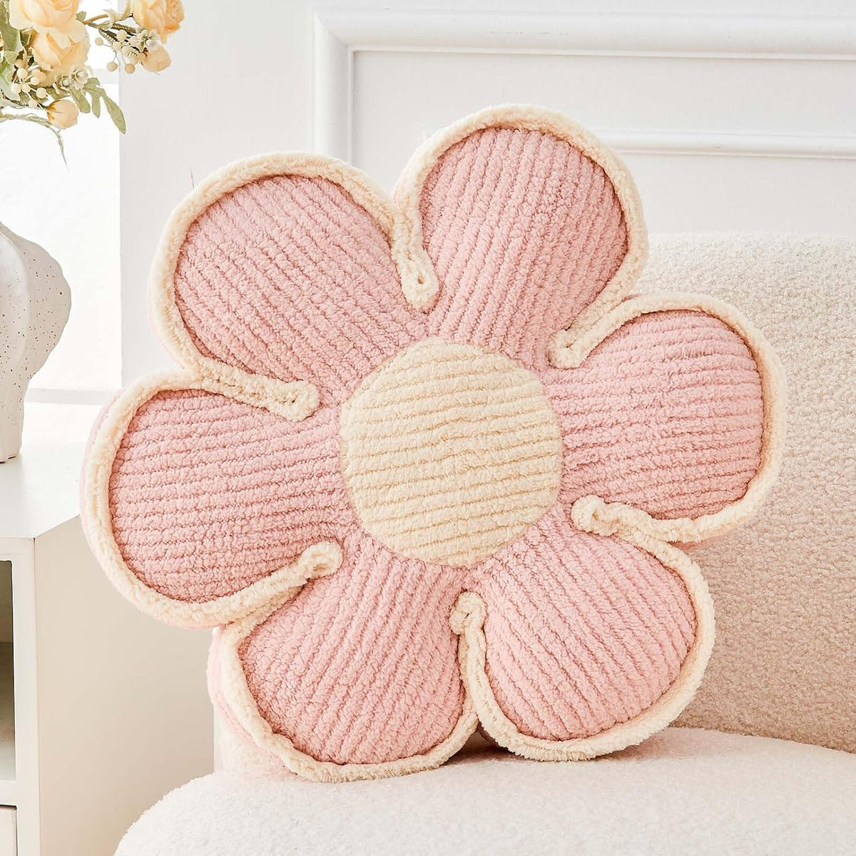 Flower Pillow, Soft Flower Decorative Throw Pillow, Cute Daisy Flower Shaped Seating Floor Cushion