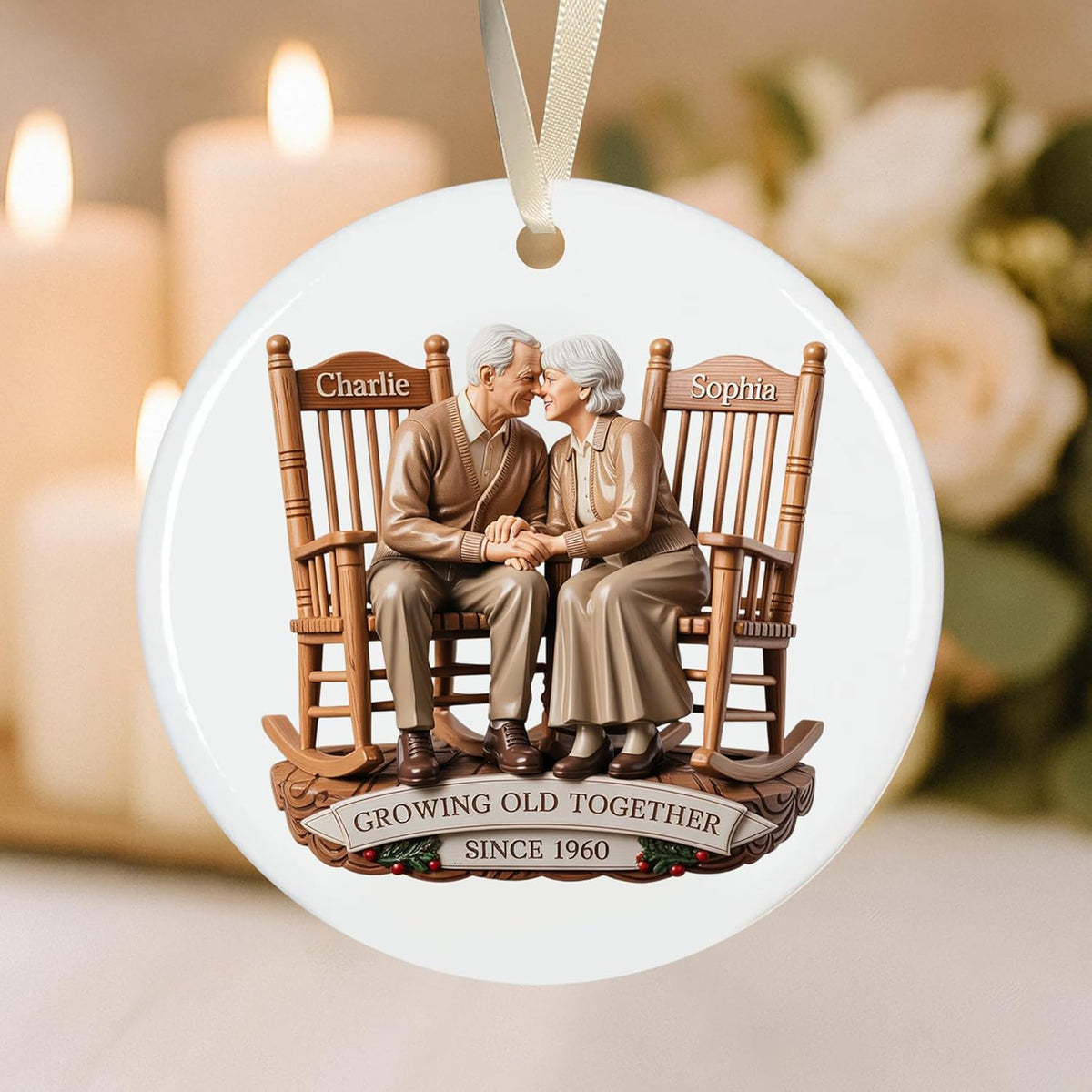 Love Signal Growing Old Together Christmas Ornament, Personalized Couple Ornaments for Christmas