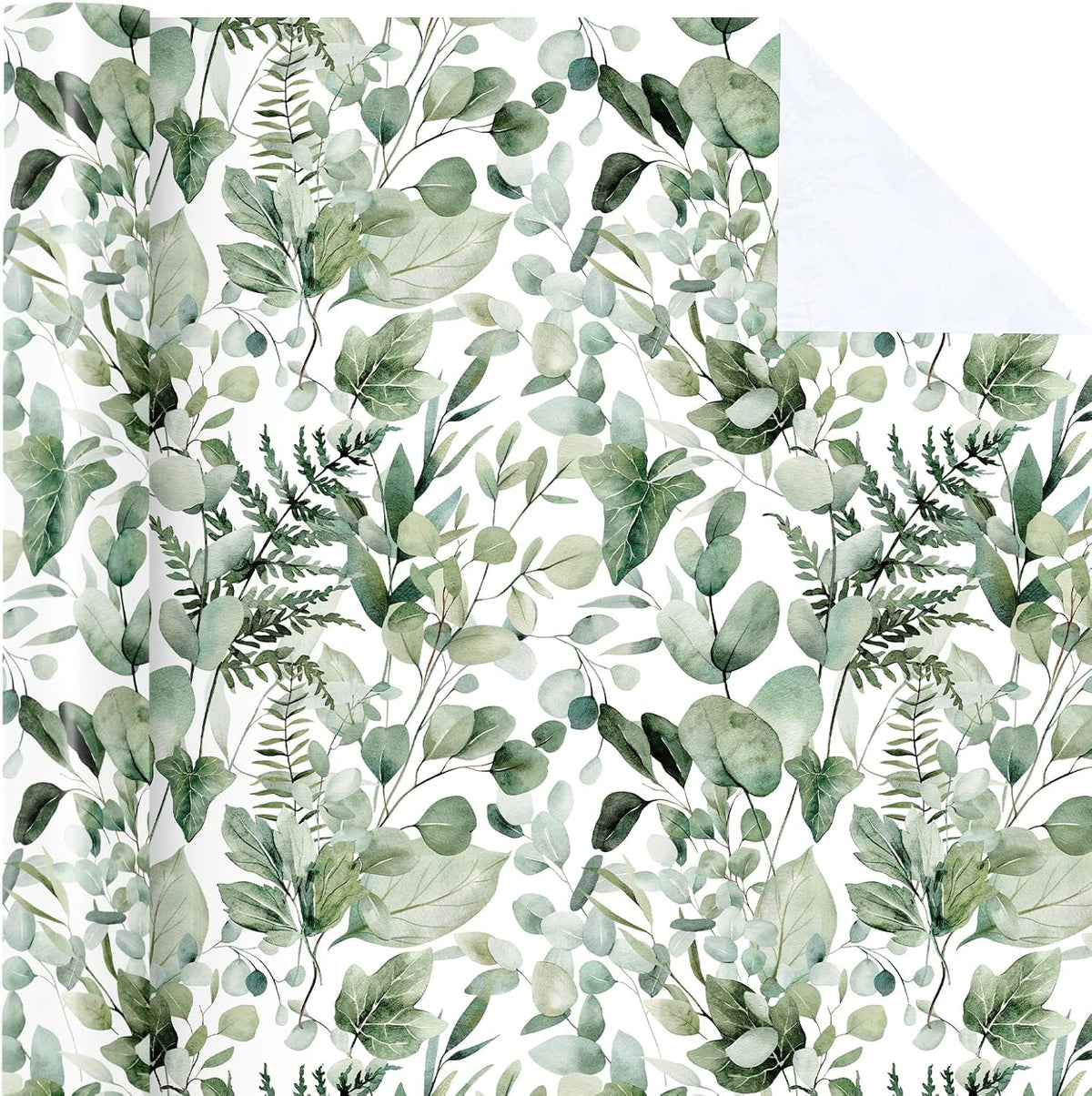 WRAPAHOLIC Eucalyptus Leaves Wrapping Paper Roll - Mini Roll - 17 Inch x 33 Feet - Greenery