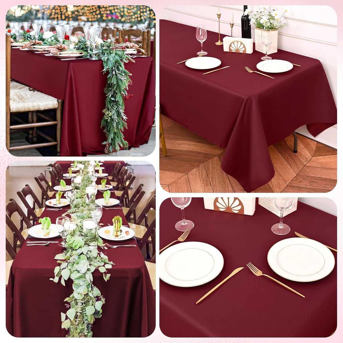 10 Pack Burgundy Tablecloths for 6ft Rectangle Tables 60 x 102 Inch - Polyester Table Cover Stain