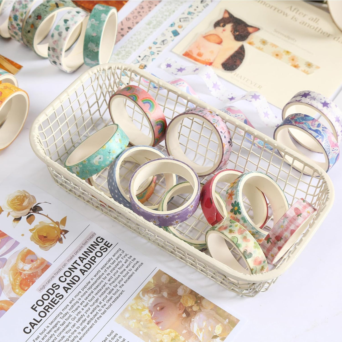 YUBBAEX 60 Rolls Value Washi Tape Pack Retro Arts Masking Tape Basic Patterns Decorative for DIY