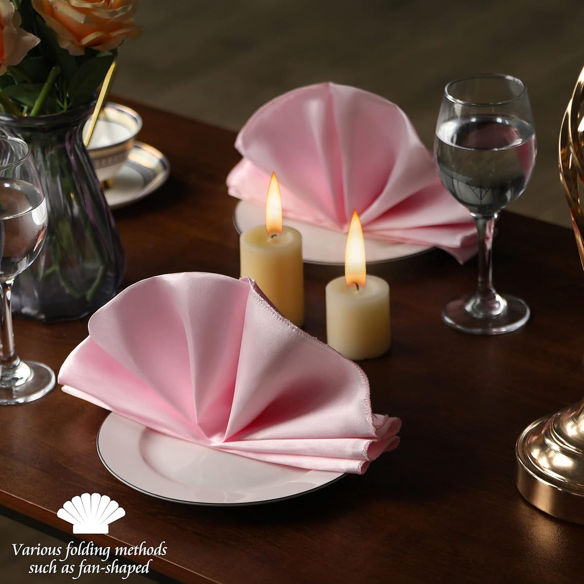 Manyshofu 60 Pieces Light Pink Satin Napkins - 20x20 Inches Cloth Napkins, Square Satin Fabric