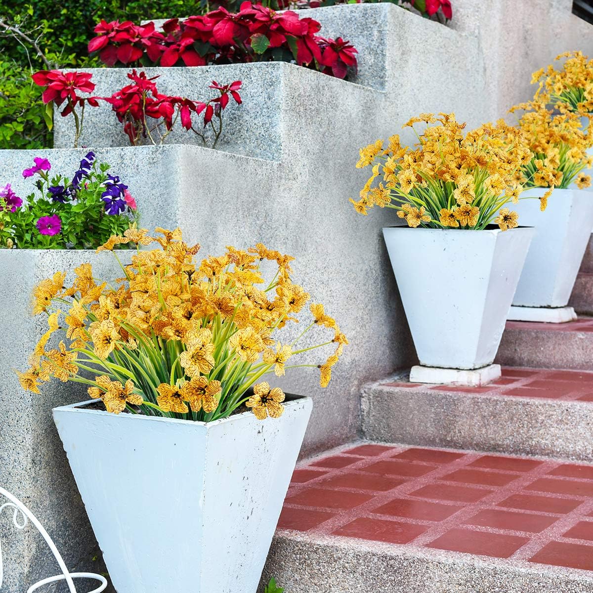 12 Bundles Artificial Flowers Outdoor UV Resistant Flowers No Fade Faux Plastic Plants Garden Porch