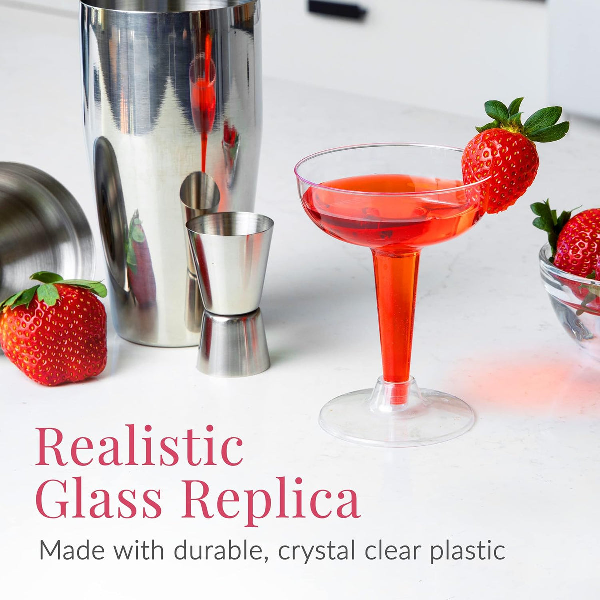 Prestee 24 Clear Plastic Coupe Glasses 4oz - Disposable Plastic Cocktail Cups, Martini Glasses