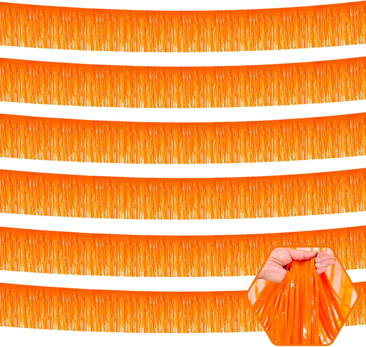 6 Pack 10 Feet Macaron Orange Foil Fringe Garland Metallic Tinsel Streamers Banner Wall Hanging