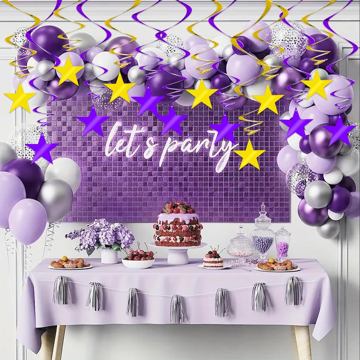 BEISHIDA Purple Gold Star Hanging Swirl Decorations, Birthday Hanging Party Supplies for Graduation