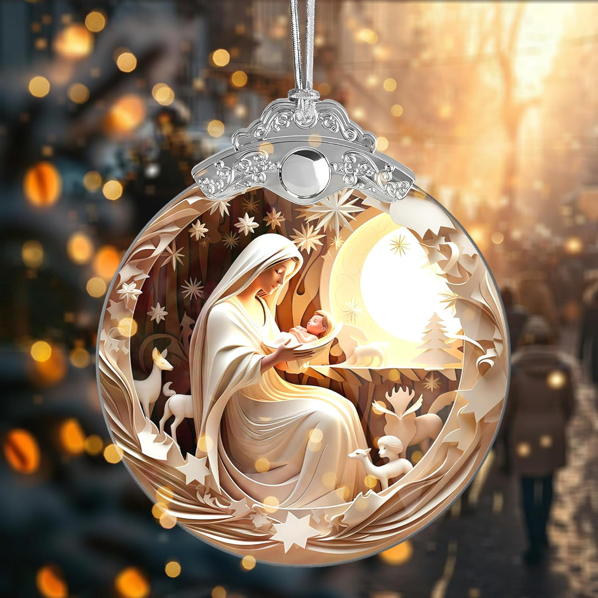 Christmas Ornament, White Nativity Design, Religious Christmas Ornament, Hanging Ornament, Acrylic