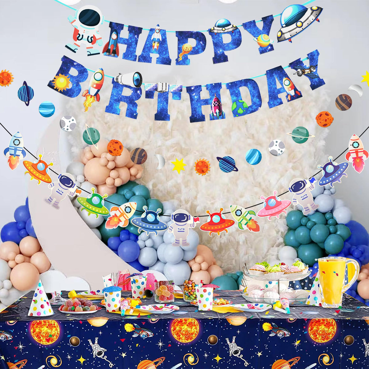 Outer Space Party Decorations - Space Theme Supplies with Happy Birthday Banner Solar System