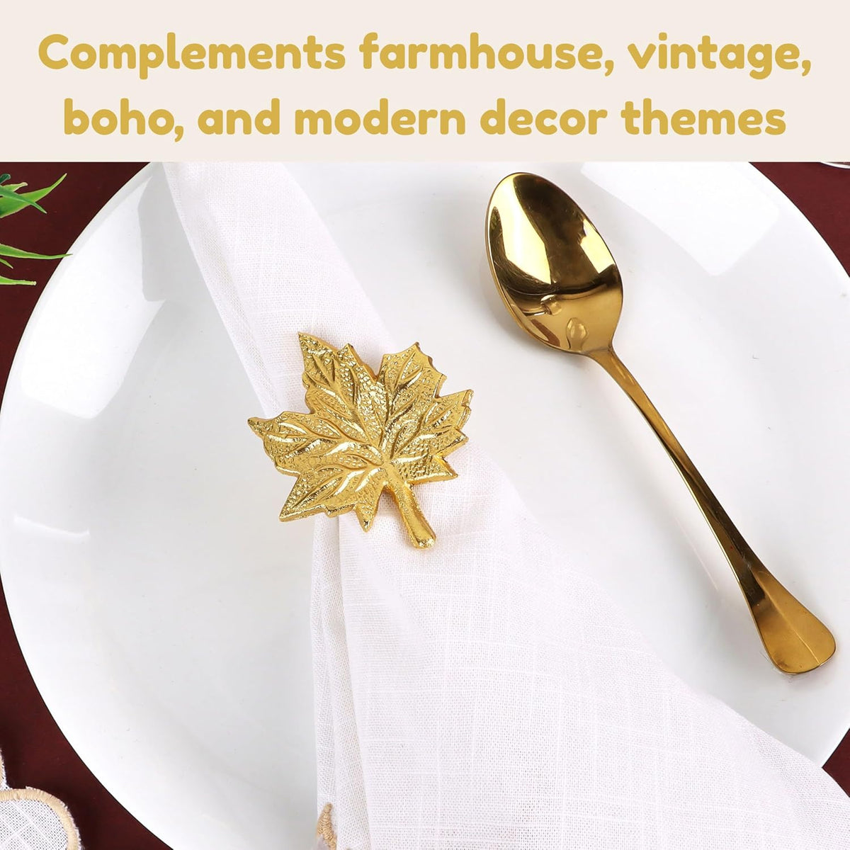 Set of 12 Maple Leaf Napkin Rings - Handcrafted Aluminum Napkin Holders for Cloth & Paper Napkins