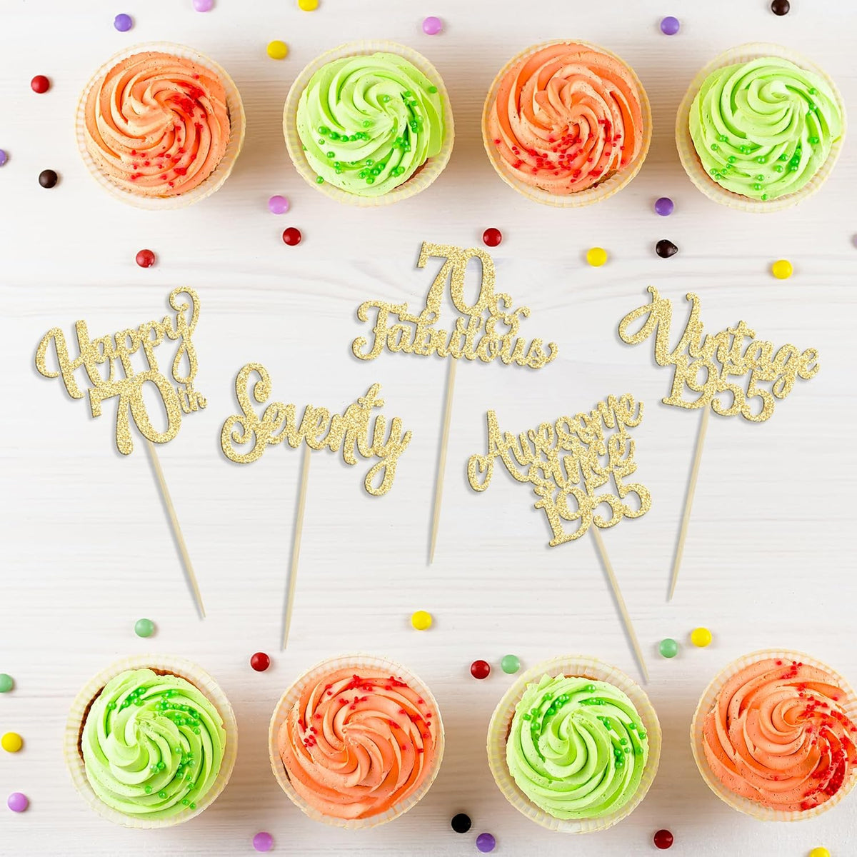 30Pcs Vintage 1955 Cupcake Toppers Glitter Seventy Happy 70th Birthday 70 Fabulous Cupcake Picks