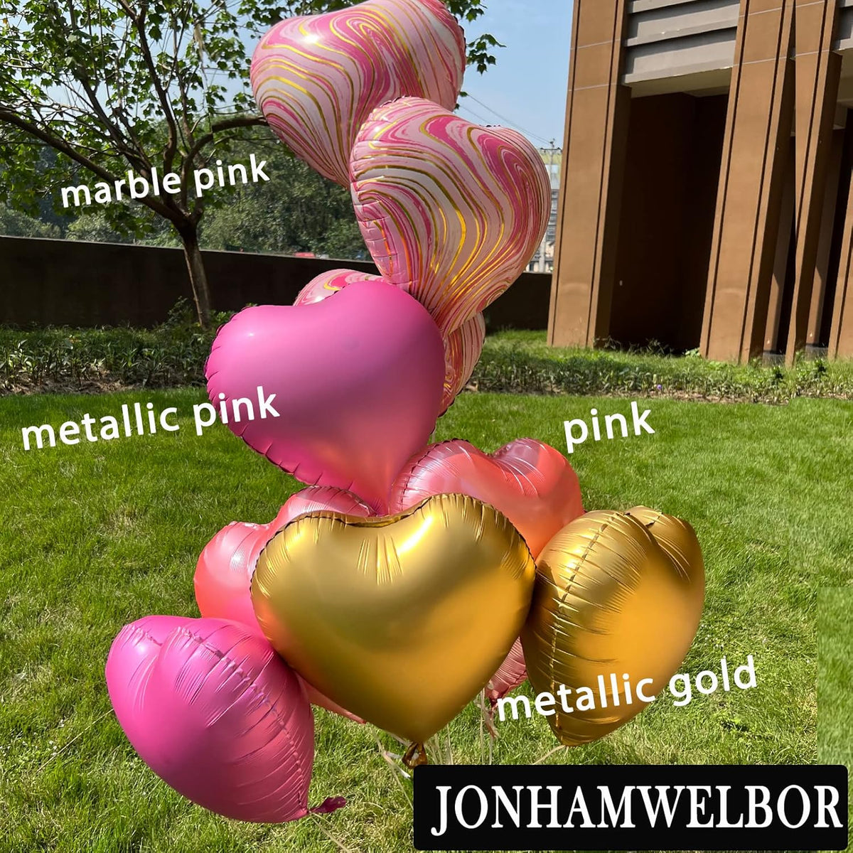 Jonhamwelbor 20Pcs 18 inch Metallic Pink Foil Mylar Heart Shape Balloons Decorations Valentines