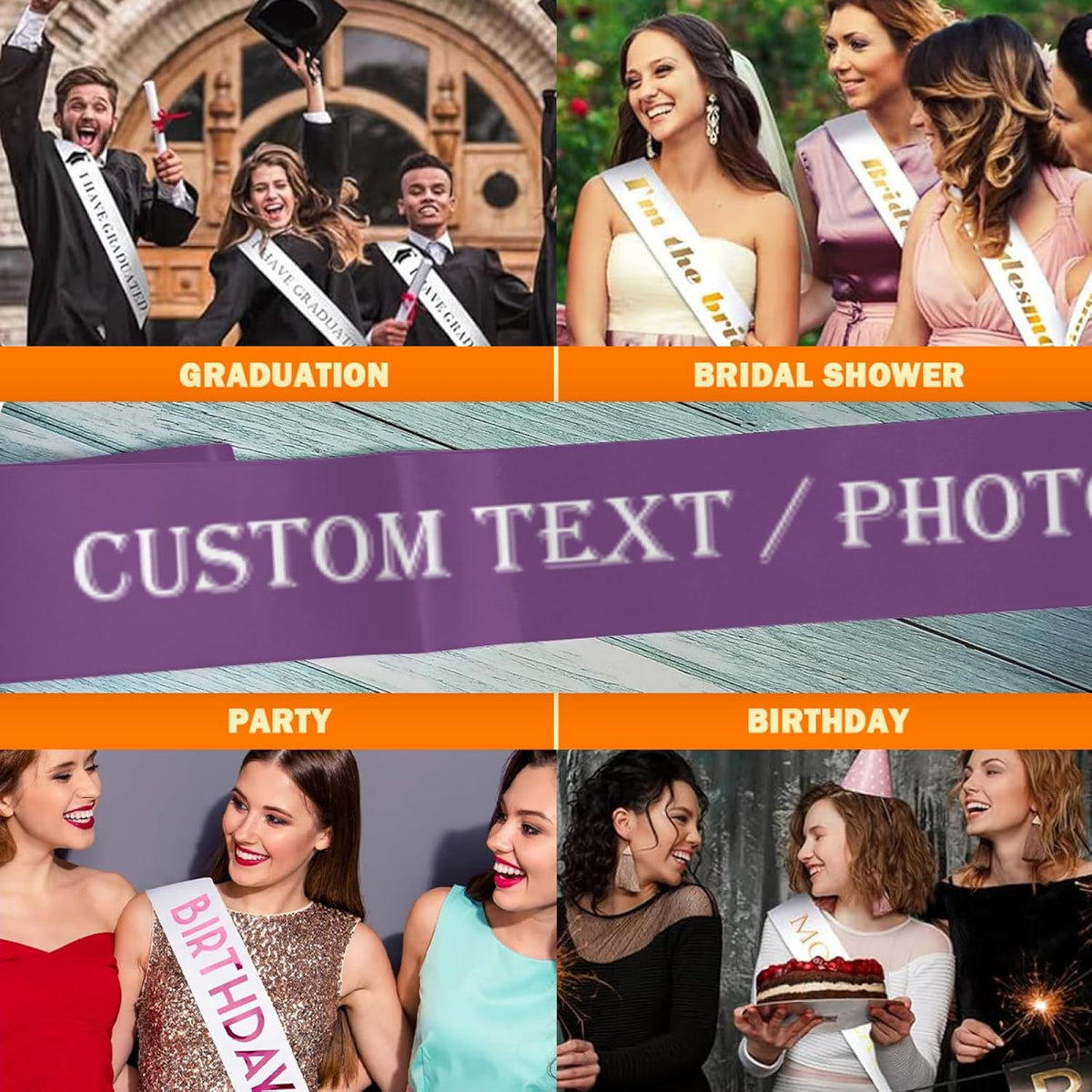 Custom Sash,Personalized Birthday Sash with Text Photo,Customized Bachelorette Sash Quote Sash