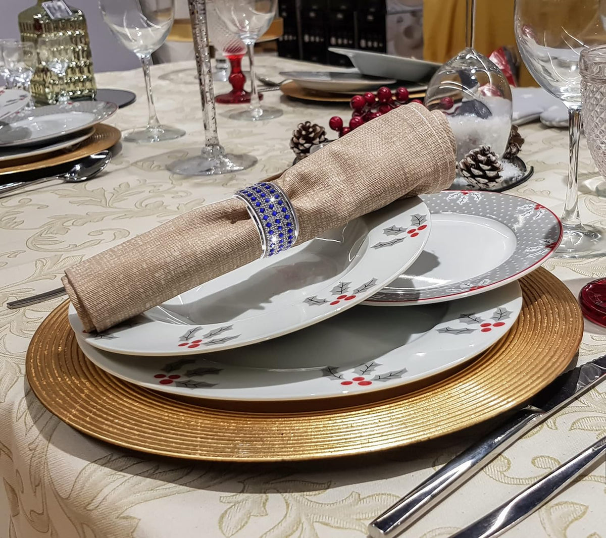 Rhinestone Napkin Ring Diamond Napkin Rings Stainless Steel Blue Crystal Napkin Holder Set of 12
