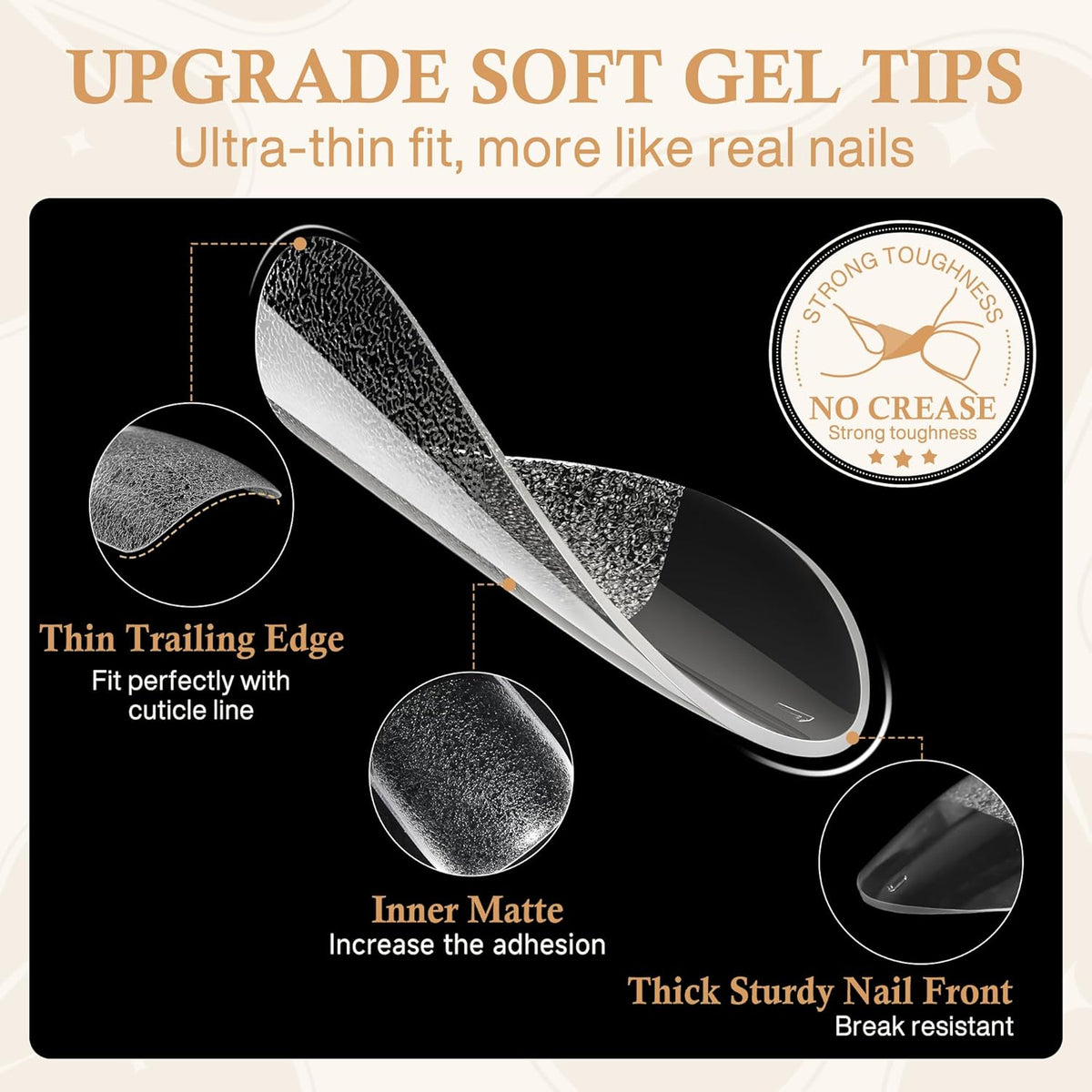 Almond Gel Nail Tips: 360pcs Pre-Shaped Medium Nail Tips Almond Shape Acrylic Fake Nails Half Matte