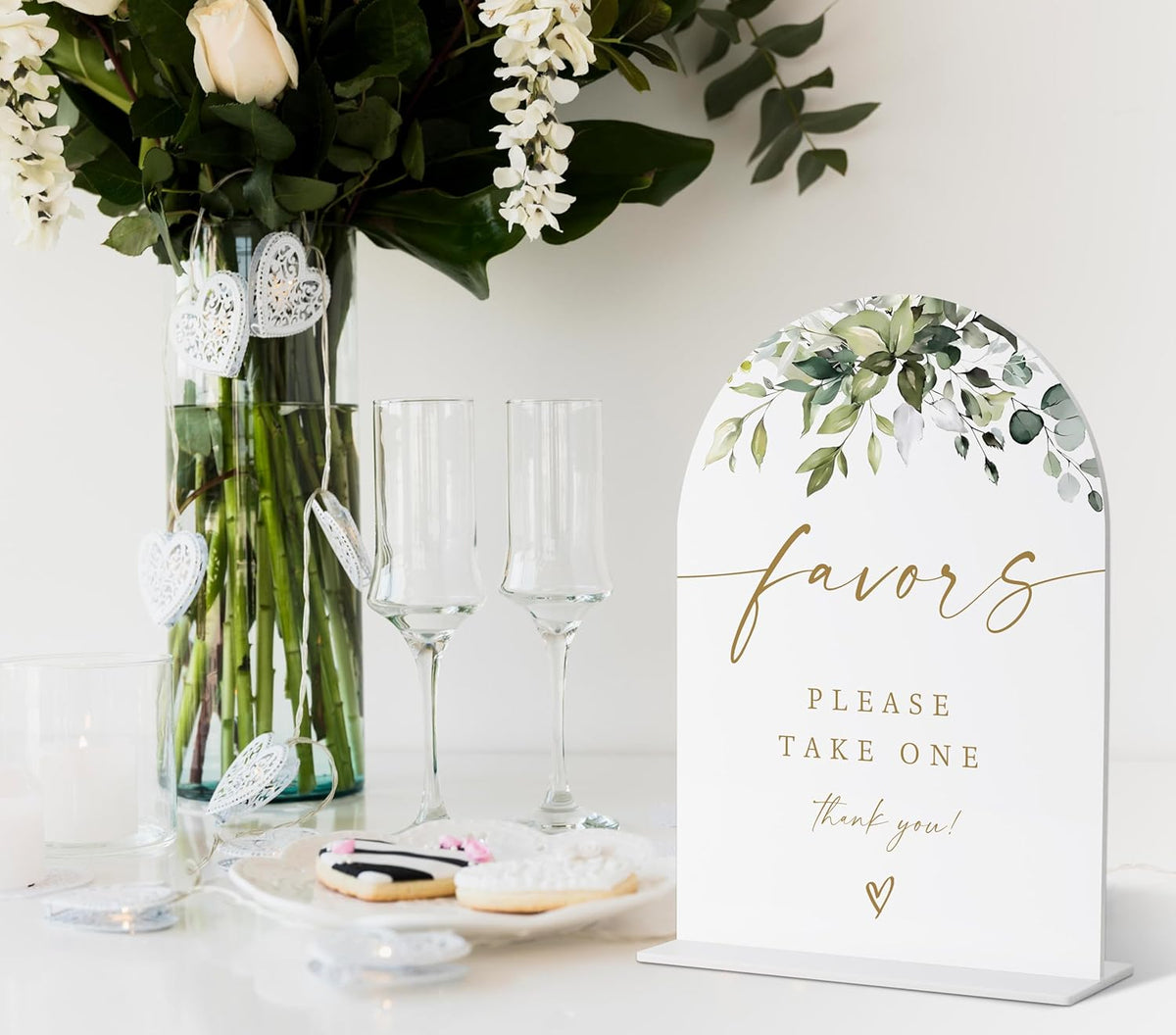 Please Take One Sign, Gift Table Sign, Greenery Gold Bridal Shower Decorations, Wedding Signs for