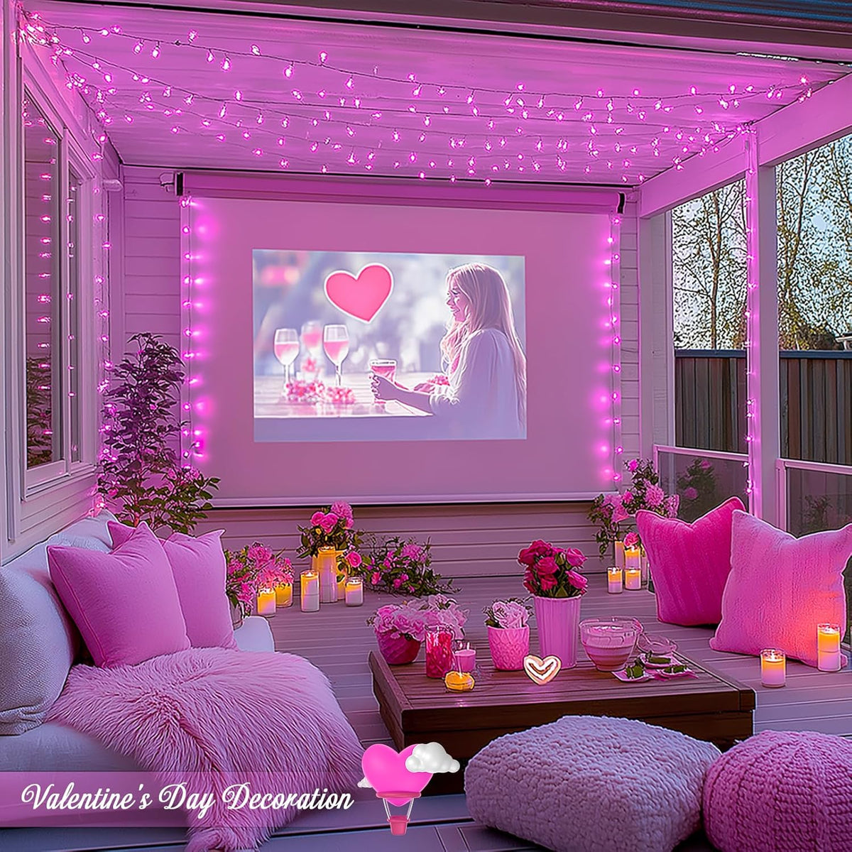 JMEXSUSS 500 LED Pink Room Lights, 8 Modes 163ft Waterproof Pink Christmas Lights Outdoor Plug in