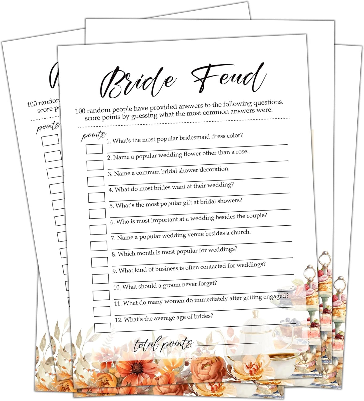 Fall Bridal Shower Games Cards, Bride Feud Wedding Bachelorette Party Games, Fall in Love Bridal