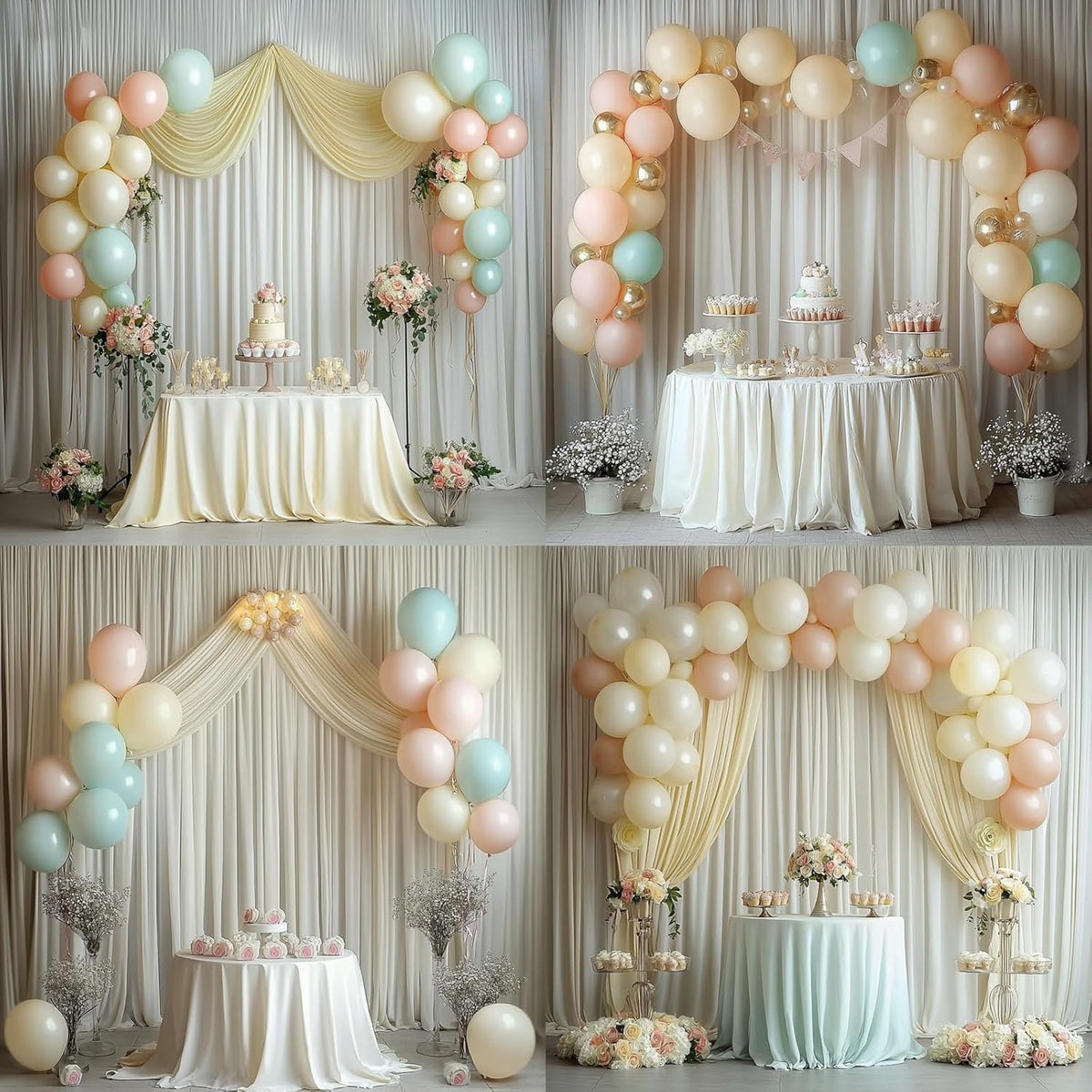 30 ft x 10 ft Wrinkle Free Ivory Backdrop Curtain for Wedding Parties, Polyester Ivory Photo