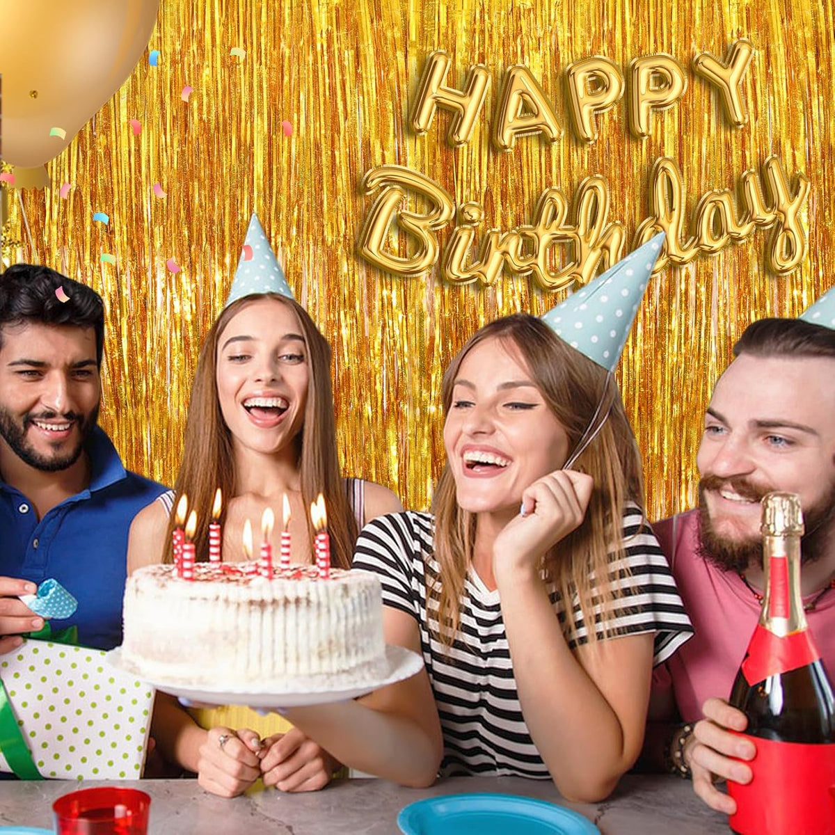 2Pack 3.3 x 8.3 Ft Gold Party Streamers, Tinsel Streamers Birthday Party Decorations, Fringe