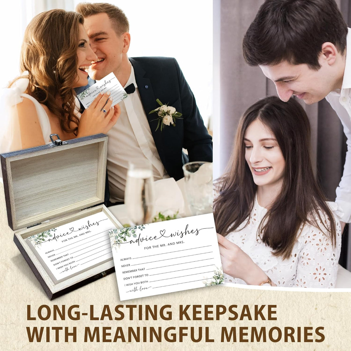 50 Pcs Advice and Wishes for the Mr and Mrs Cards in Box - Bridal Shower Guest Book - Perfect for