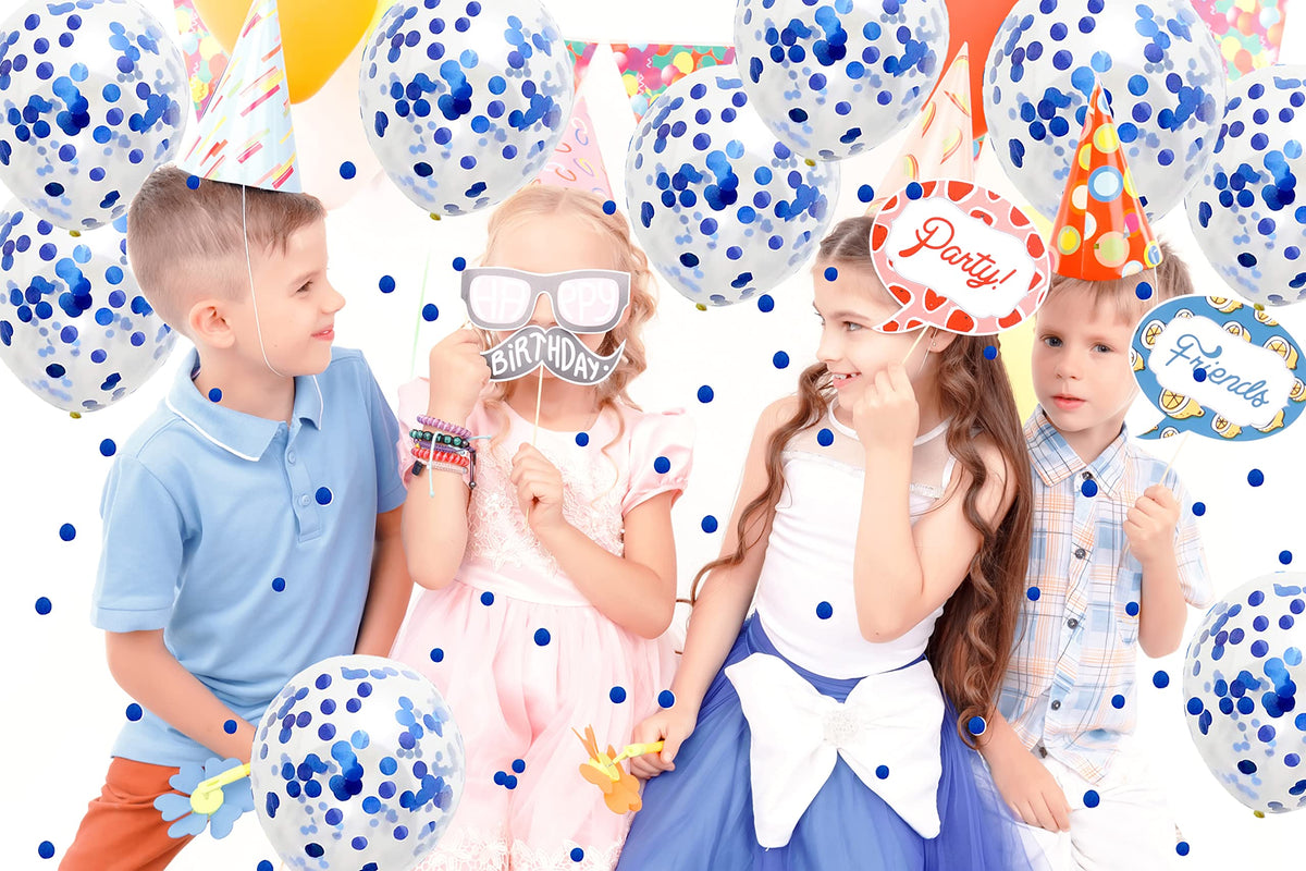 GaesQae Blue Confetti Balloons, 25pcs 12in Latex Balloons with Blue Foil Confetti for Birthday