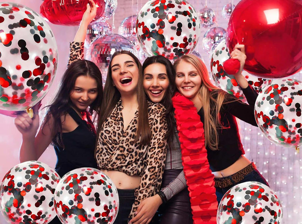 50pcs Black and Red Foil Confetti Balloons,12 inch Latex Balloon with Black Red Confetti Inside for
