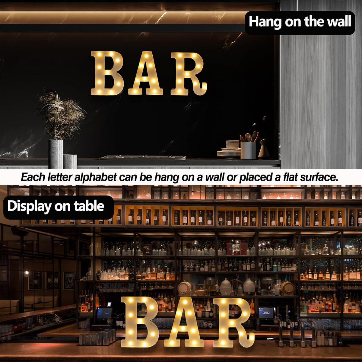 LED Marquee Letter Lights, Small Light Up Marquee BAR Sign, Decorative LED Alphabet Lamp, Battery