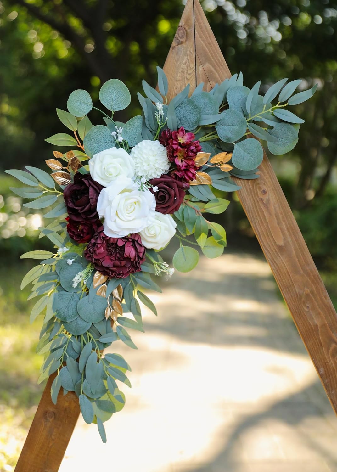 Artificial Burgundy Wedding Arch Flower Swags Set of 2 for Welcome Signs, Reception and Ceremony