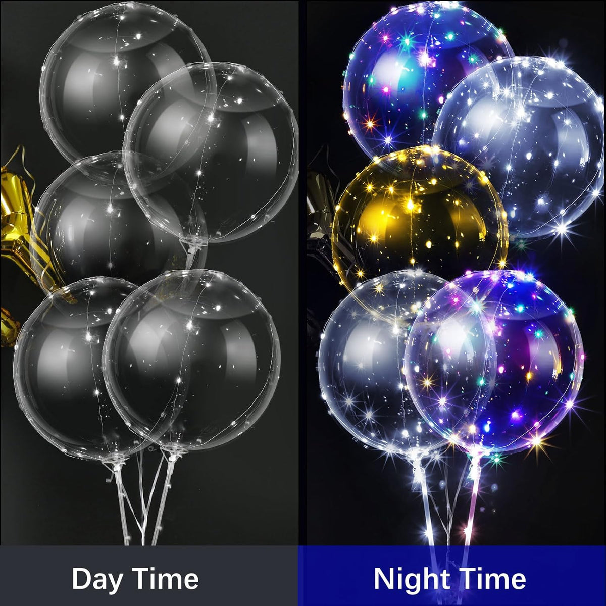 Vinsot 30 Pack LED Bobo Balloons Light Up Balloons Clear Helium Bubble Bobo Glow with String Lights