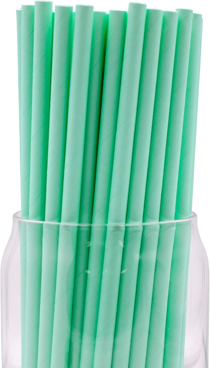 Pack of 300 Pastel Green Biodegradable 4-Ply Paper Drinking Straws (Compostable, Non-toxic
