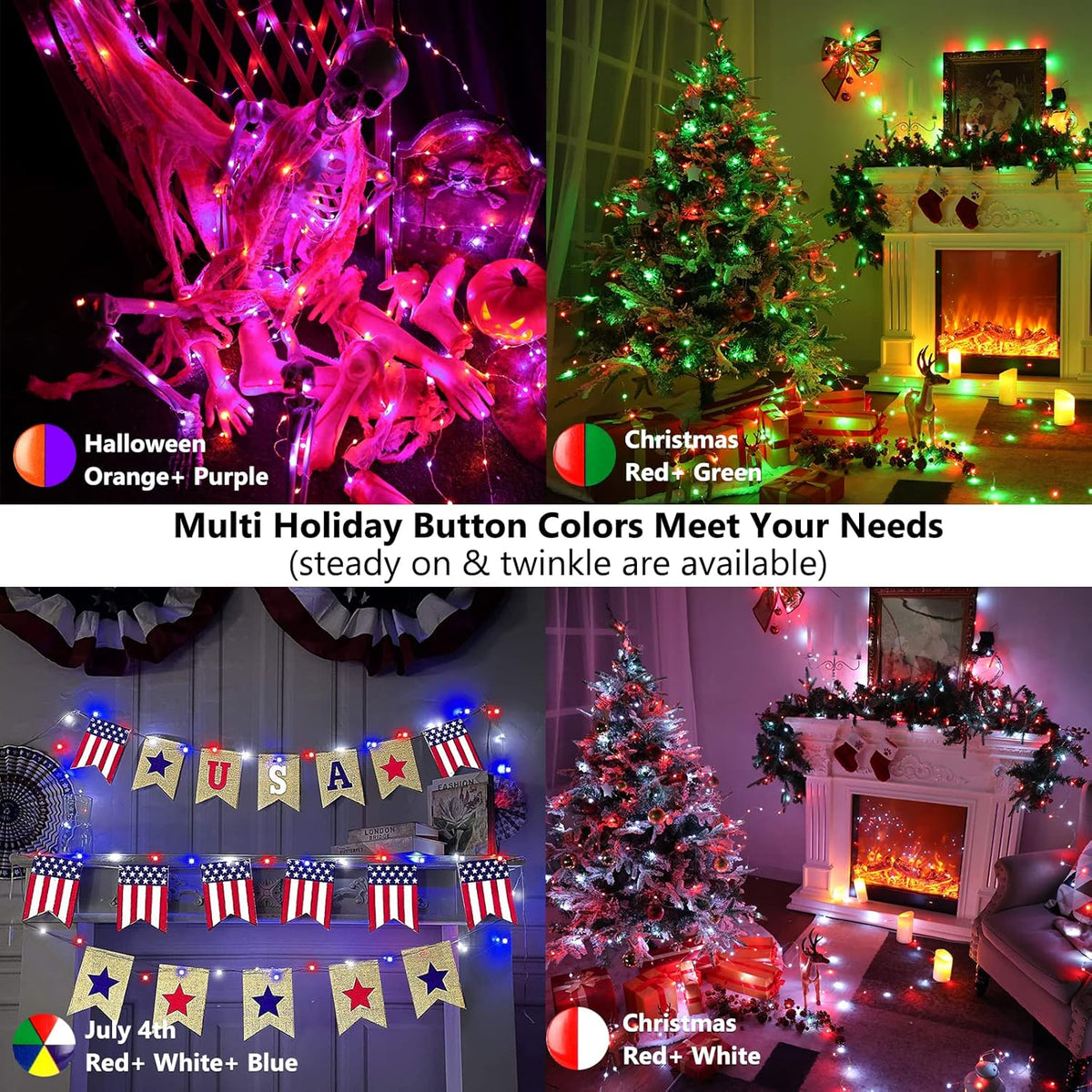 BrizLabs Christmas Fairy Lights - 66ft 200 LED Color Changing Fairy Lights with Remote, Plug-in RGB