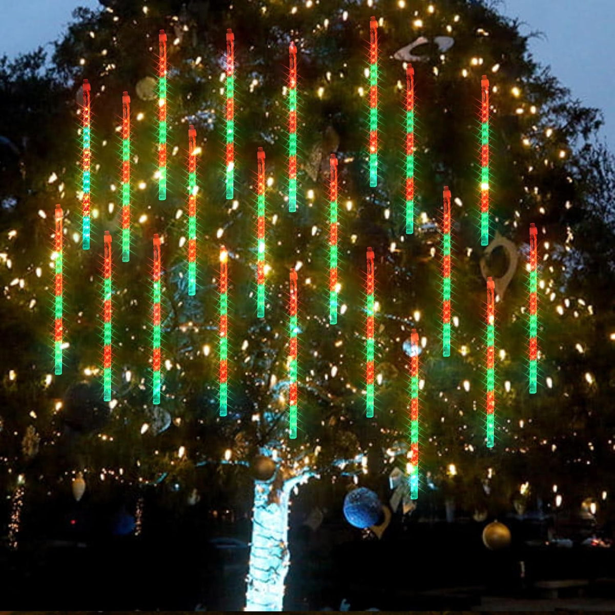 Dazzle Bright Red and Green Christmas Lights, 288 LED 11.8 Inch Meteor Shower Rain Lights with 8