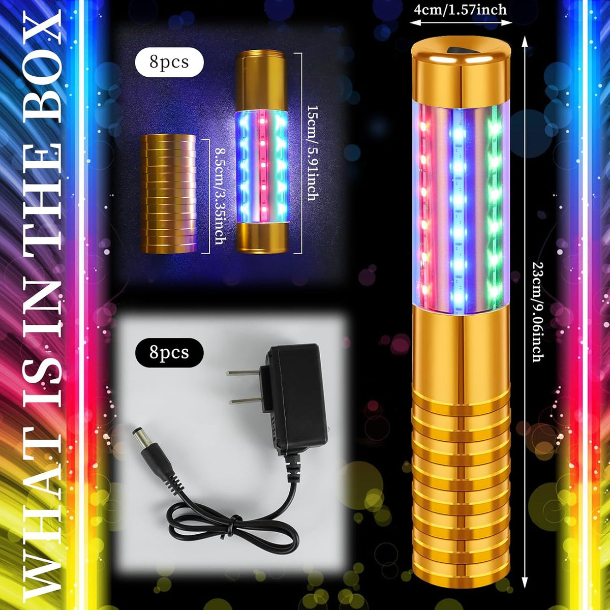 8 Pieces RGB LED Strobe Baton Light Rechargeable Bottle Service Sparklers Stick Reusable Champagne