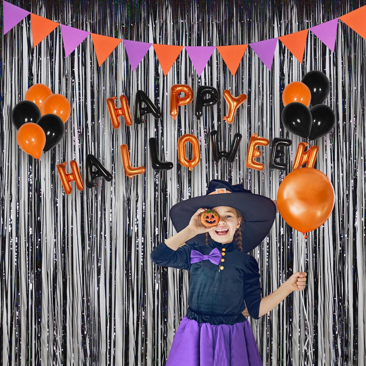 Halloween Party Decorations Indoor for Adults, Melsan 3.2 x 8 ft Black Streamer Tinsel Photo