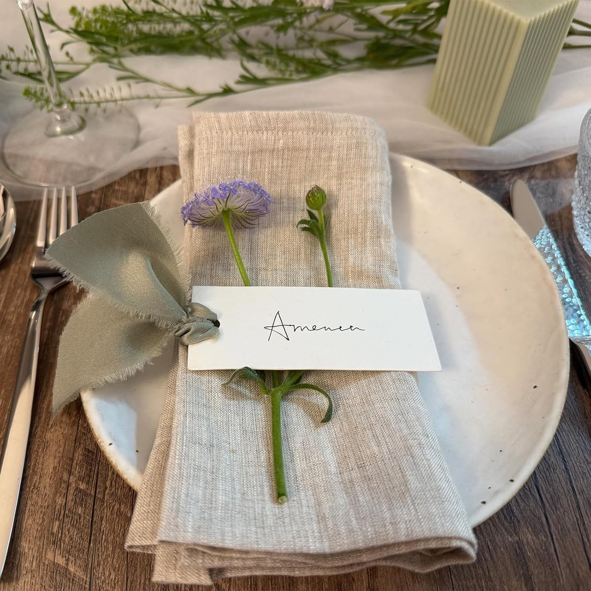 40 Pcs Place Cards for Table Setting - 3.94"X1.57" Table Name Cards with Dusty Green Ribbon Name