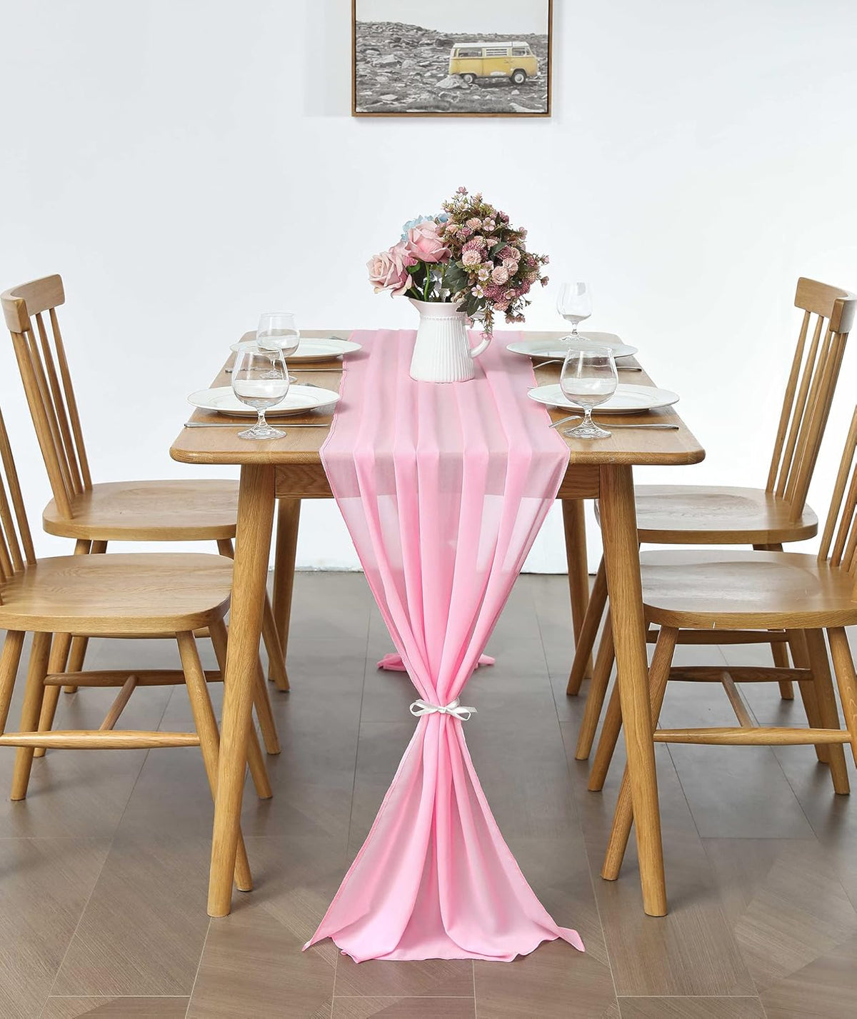 5 Pack 10Ft Pink Chiffon Table Runner Sheer 29x120 Inch for Romantic Wedding Decor Bridal & Baby