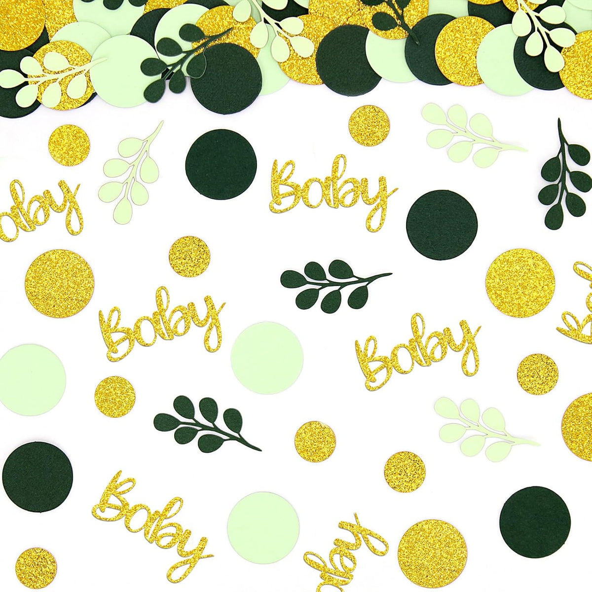 300PC Greenery Baby Shower Confetti for Gender Neutral Baby Shower Decorations Gold and Sage Green