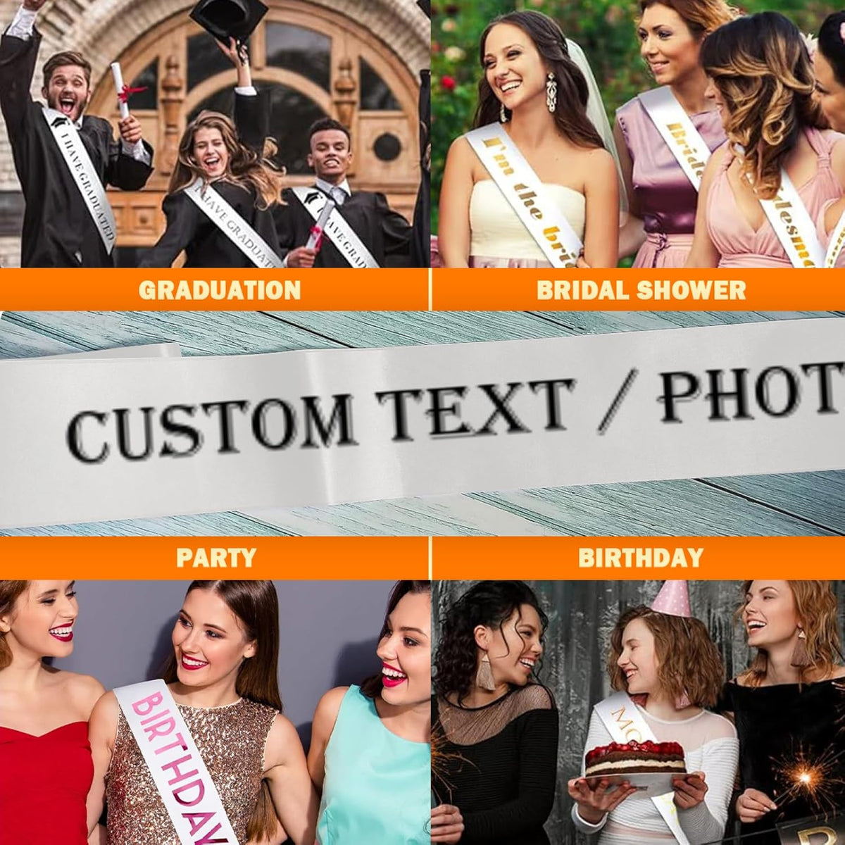 Custom Sash,Personalized Birthday Sash with Text Photo,Customized Bachelorette Sash Quote Sash
