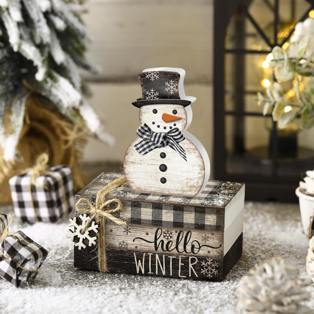 4 Pcs Snowman Christmas Decor Winter Table Decorations Christmas Tiered Tray Decor Winter