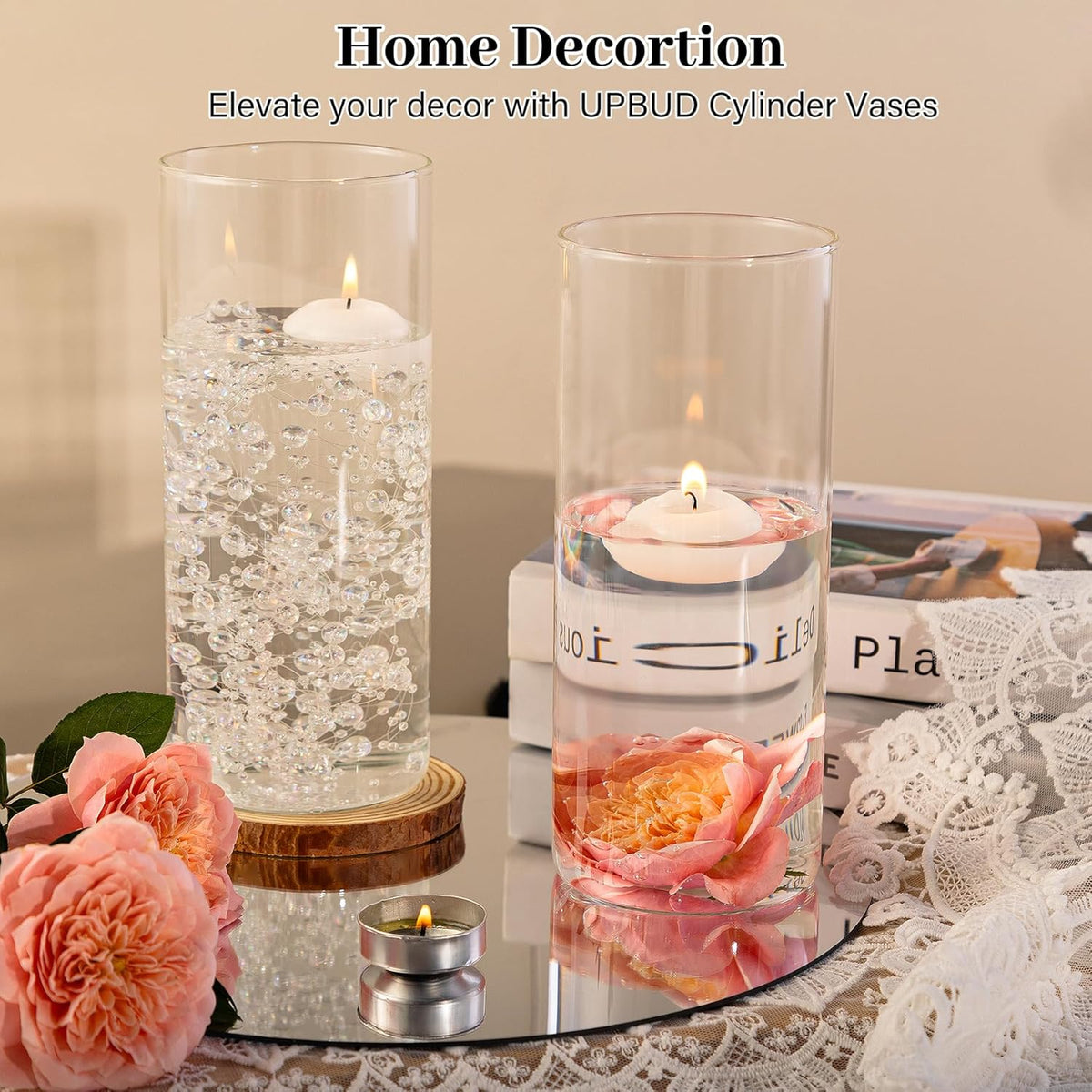 12pcs Glass Cylinder Vases for Centerpieces | 8 Inch Clear Flower Vase for Wedding Decorations