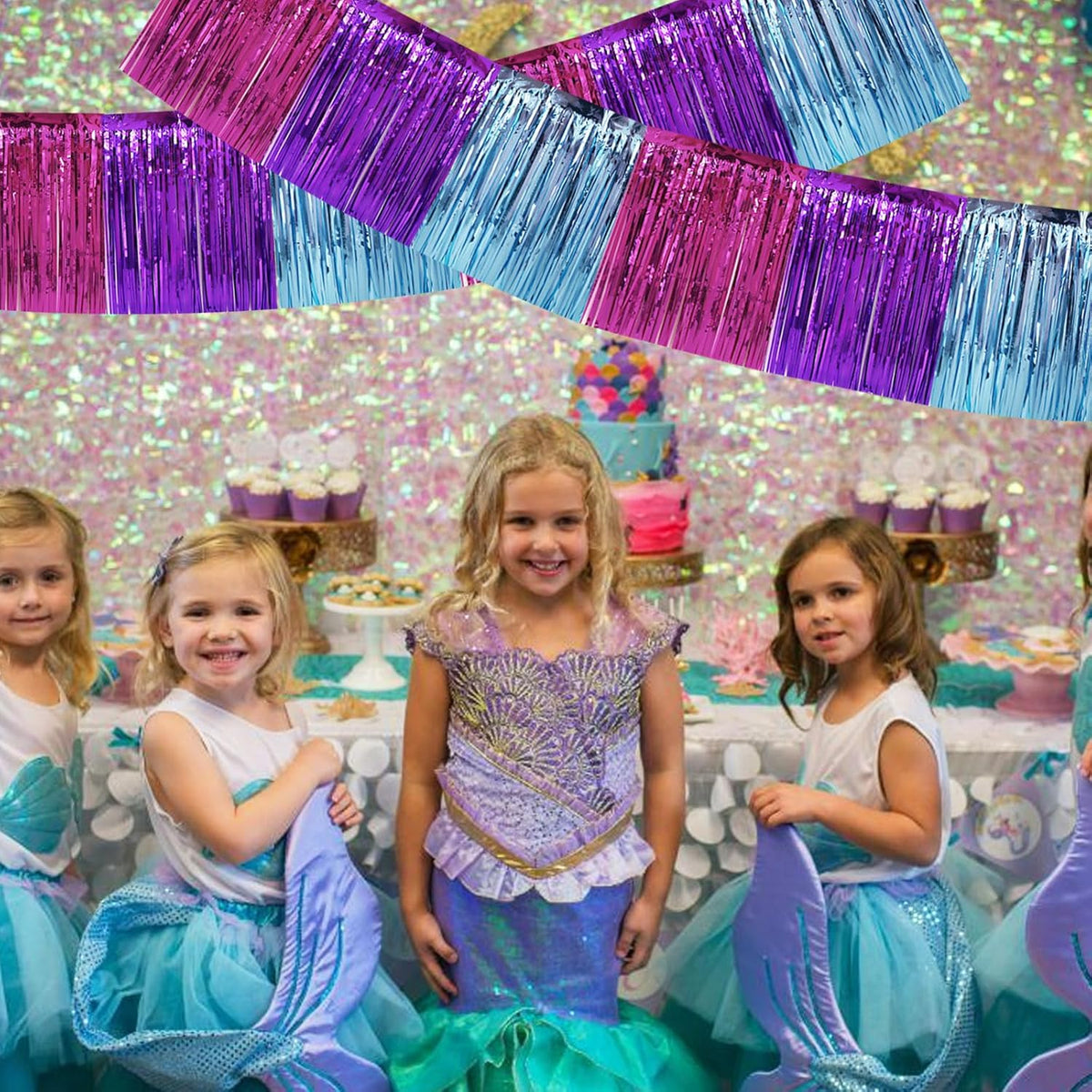 BEISHIDA 3 Packs Metallic Foil Fringe Garland Blue Purple Pink Wall Hanging Tinsel Fringe Banners
