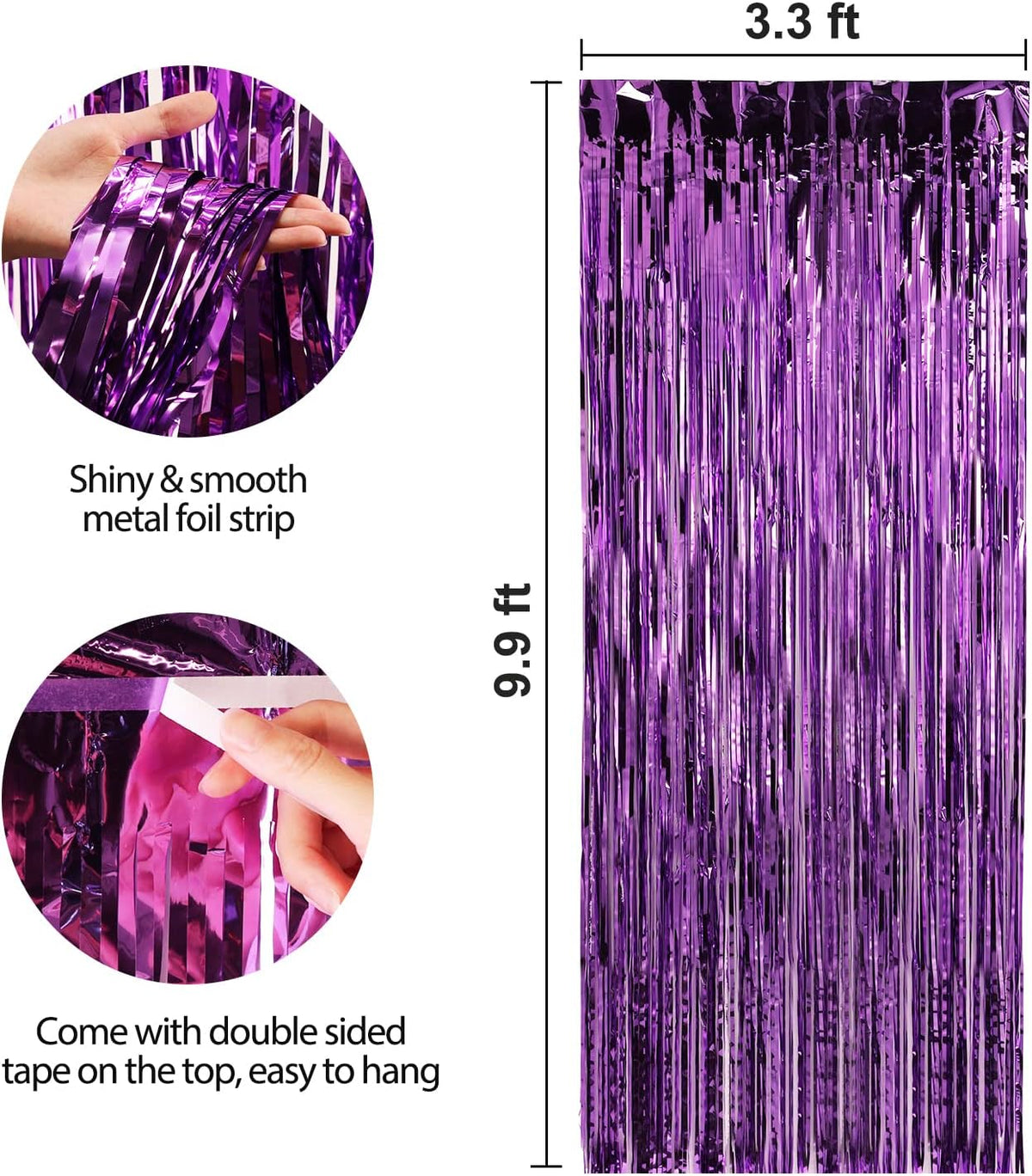 Crosize 3 Pack 3.3 x 9.9 ft Purple Foil Fringe Backdrop Curtain, Streamer Backdrop Curtains