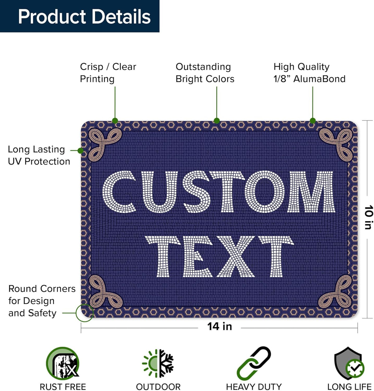Custom Sign, Custom Street Sign, 11 Font Colors, 13 Font Styles, 4 Hole Options, 22 Sizes, 10x14